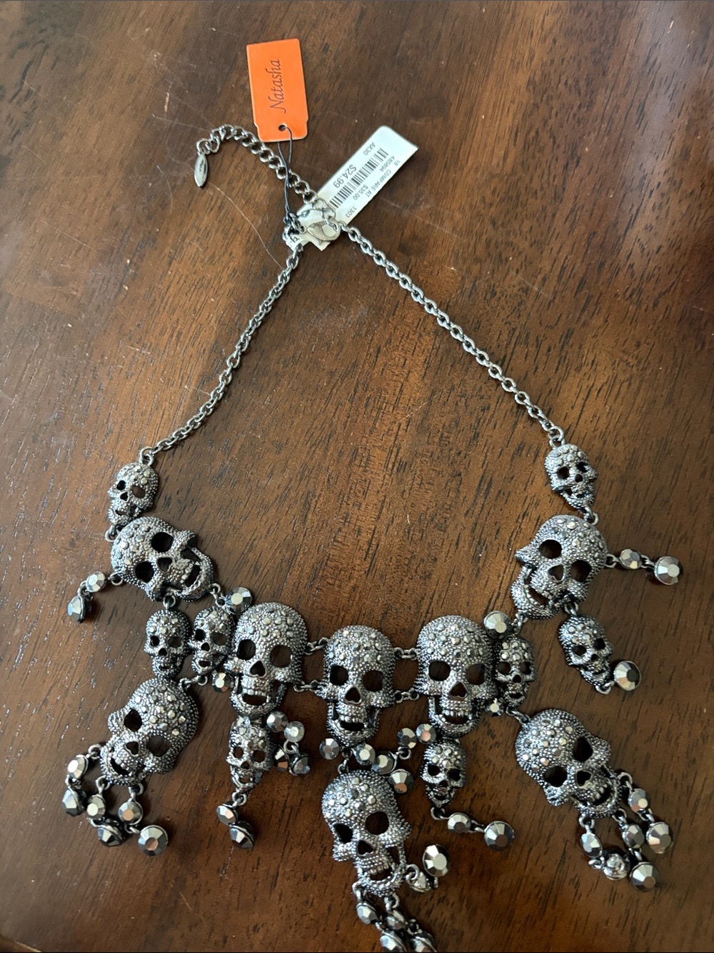 Anastasia Silver Crystal Skull Fringe Necklace